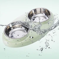 double bowls detachable food water feeding pet tableware stainless steel dog feeder for cat