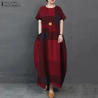 Платье ZANZEA женское длинное в клетку, вечерние ний кафтан, мешковатый сарафан с коротким рукавом, лето 2021
