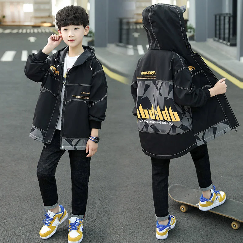 

Ветровка с капюшоном для мальчиков, хлопковая куртка для подростков, верхняя одежда для детей, весна