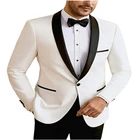 Костюм мужской свадебный белый, повседневный приталенный Блейзер и черные брюки для жениха, на заказ