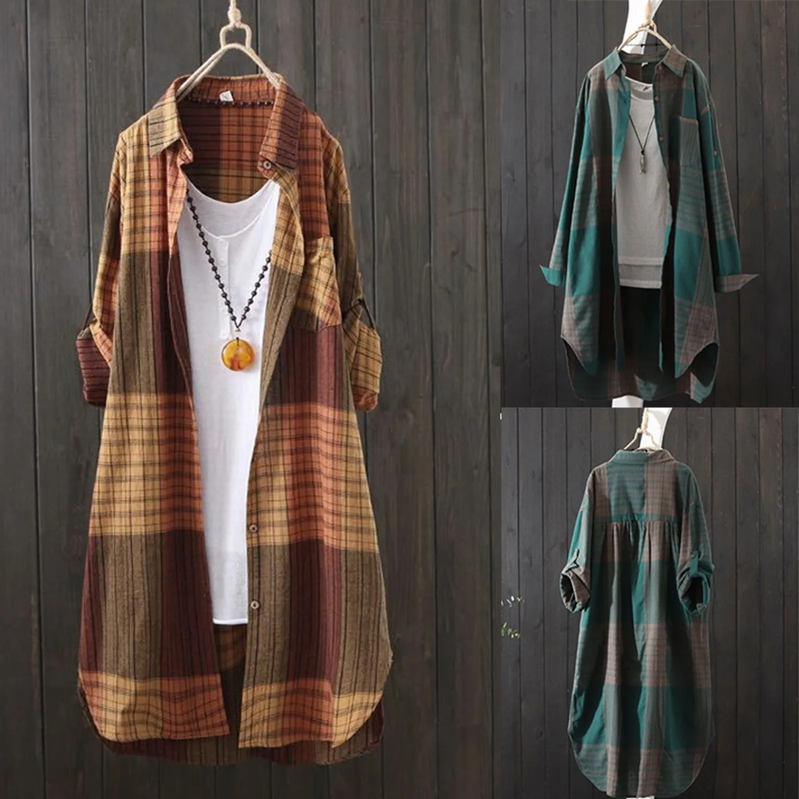 

Женская длинная рубашка в клетку, свободная рубашка от солнца в стиле ретро, Корейская версия, весна-осень 2021, тонкая куртка для студентов