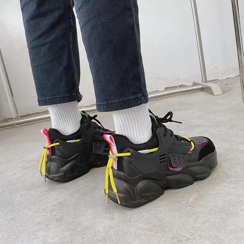 

Women's Chunky Sneakers 2021 Fashion Woman Platform Shoe Lace Up Leather Breathable Vulcanize Shoes Footwear Female Trainers