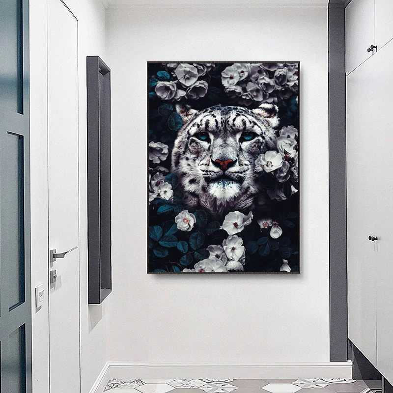 

Nordic Abstract Artwork Canvas Painting Flower Animal Lion Tiger Leopard Wall Art Posters and Prints For Living Room Home Decor