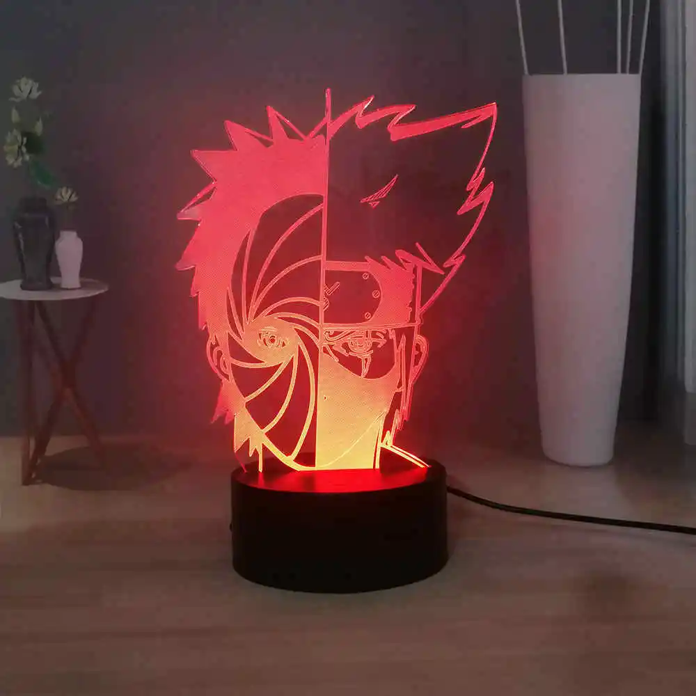 Наруто светодиодный ночник с батареей маска Kakashi креативная 3D иллюзия Лампа USB