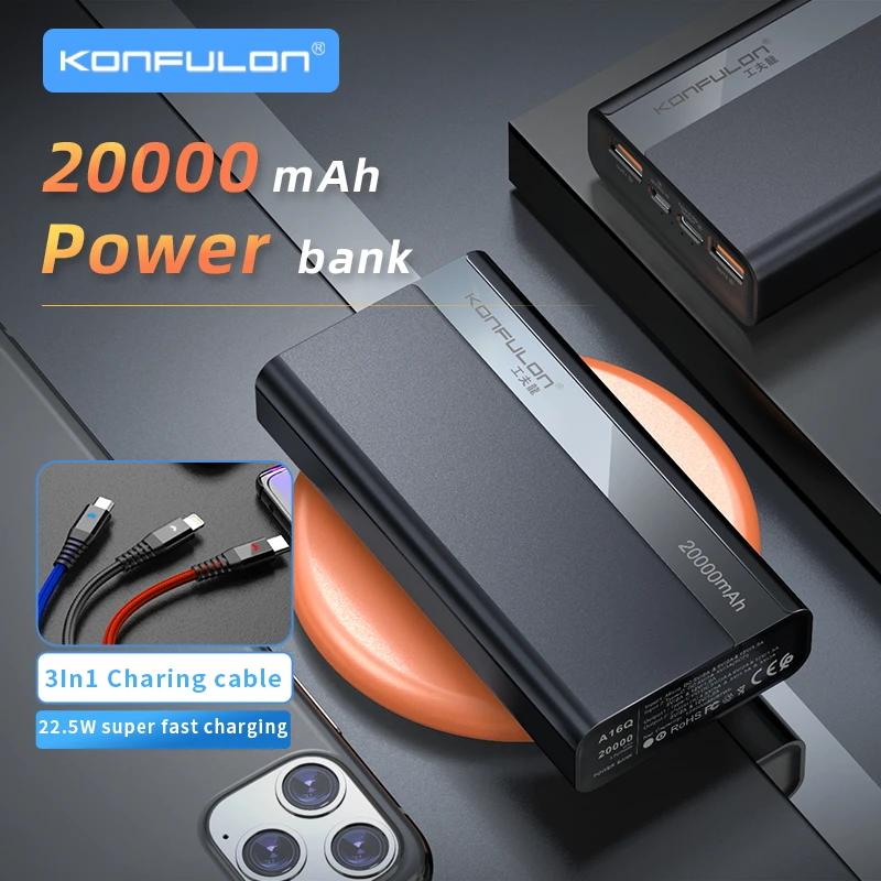 Power Bank Super Quick Charge 22.5W Bank Power For Vivo 20000mah QC3.0 VOOC PD Two Way Quick Charge For iphone Series Huawei