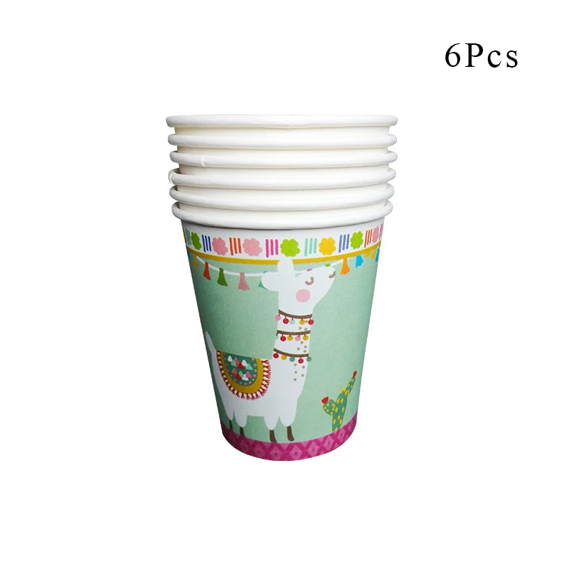 Paper cup x 6 Новейшие Альпака лама кактус тема Декоративная скатерть для вечеринки бумажные чашки пластины баннеры шары для детей принадлежности для рождения детей - Цвет: Paper cup x 6