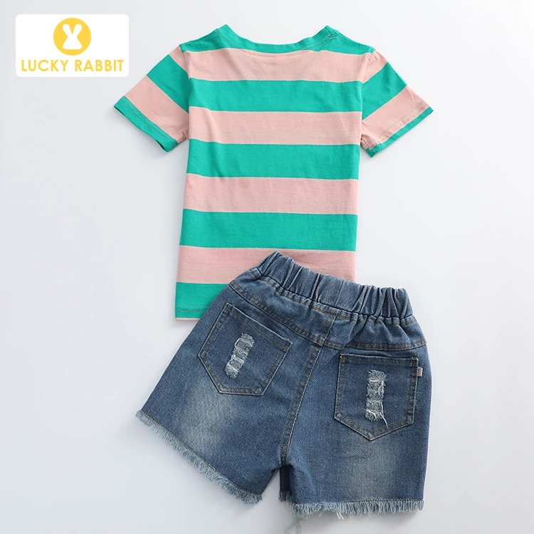 Летние Дизайнерские комплекты одежды в полоску для девочек топы и штаны | Мать