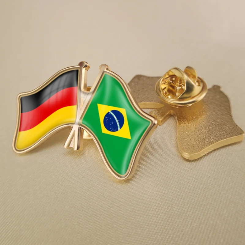 

Germany and Brazil Crossed Double Friendship Flags Lapel Pins Brooch Badges