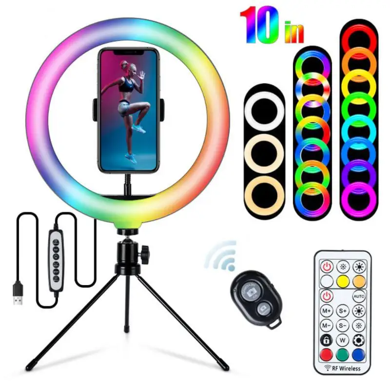 

26cm Photo Ringlight Led Selfie Ring Light Phone Remote Control Lamp Photography Lighting with Tripod Stand Holder Youtube Video