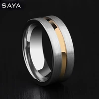 2021 tungsten wedding rings 8mm width white band brushed finishing inlay gold color groove free shipping engraving