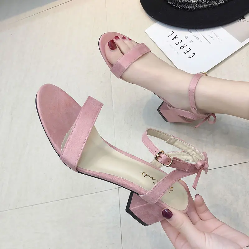 Женские босоножки на толстом высоком каблуке элегантные розовые туфли лодочки