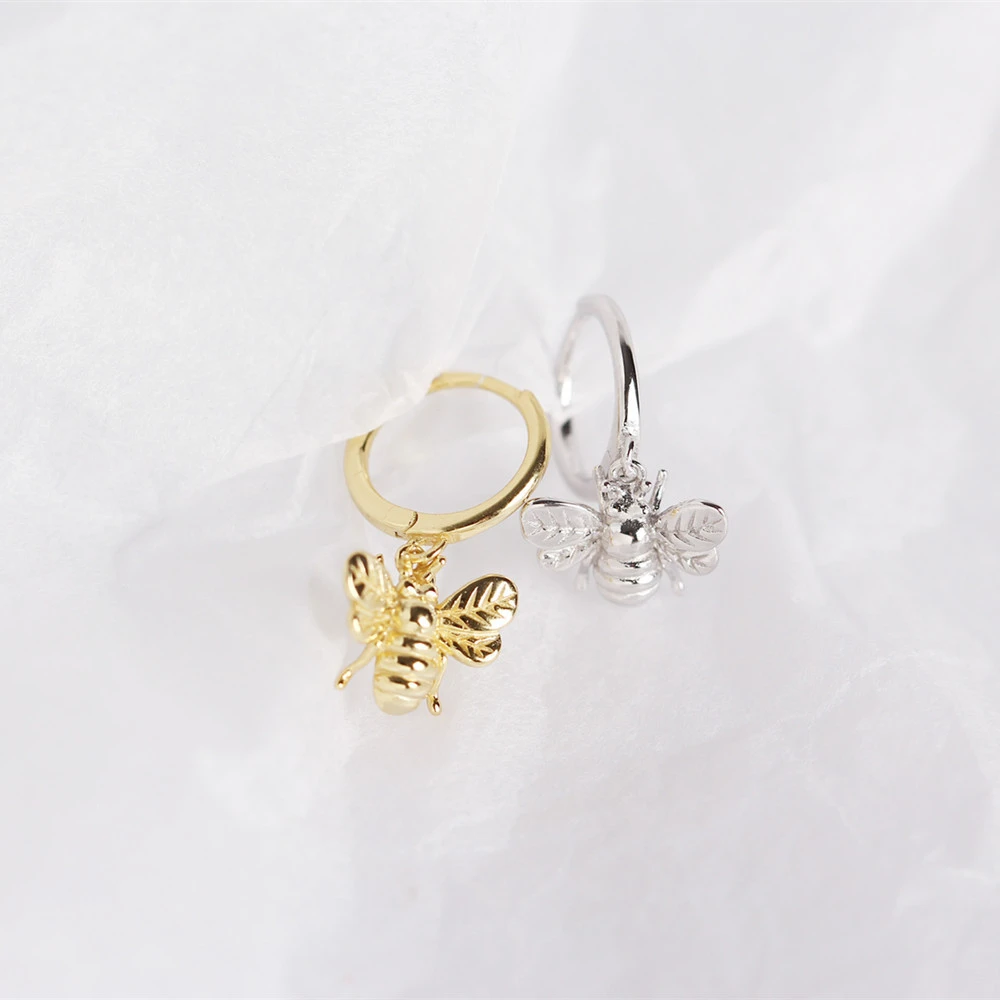 

ANDYWEN 925 Sterling Silver Gold Pendientes Abei Bee Abel Gold Drop Earring 21mm Charm Women Animal Fashionable Jewelry