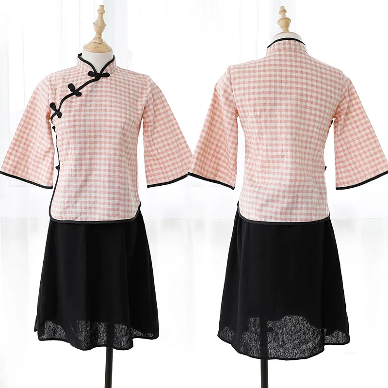 Сексуальное нижнее белье для девушек клетчатая рубашка в китайском стиле с