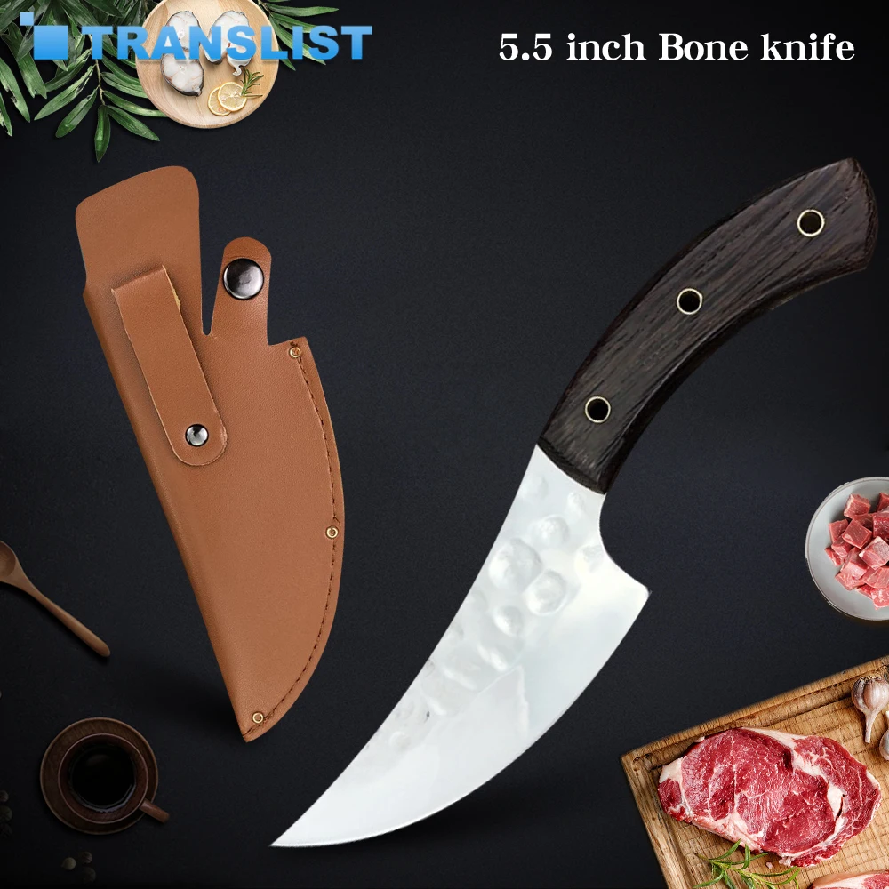 

5.5 inch Forged Boning Knife Handmade Camping Outdoor Knife Butcher Kitchen Knife Full Tang Handle Leather Knife Sheath Cover