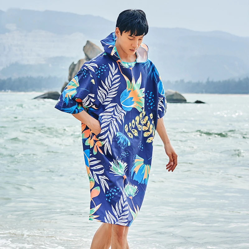 

Summer Quick Dry Hooded Beach Towel With Pocket Men Poncho Surf Changing Robe Sport Bathrobe Women Strandtuch One Piece