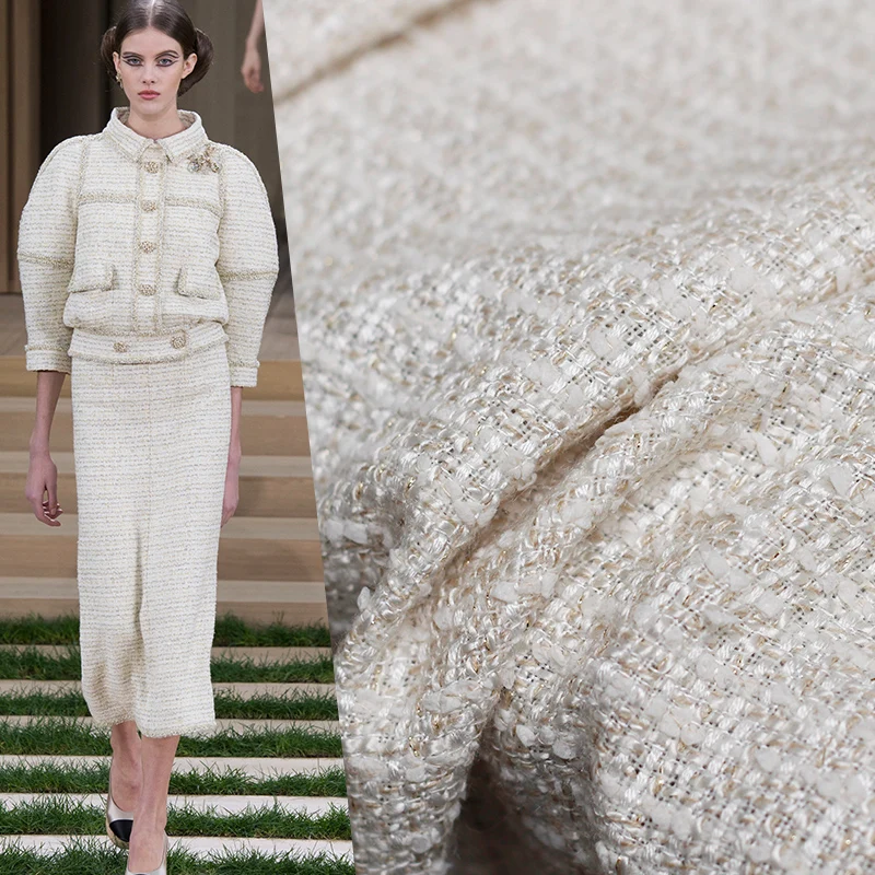 Перламутровая шелковая белая твидовая ткань Осенняя Женская куртка платья