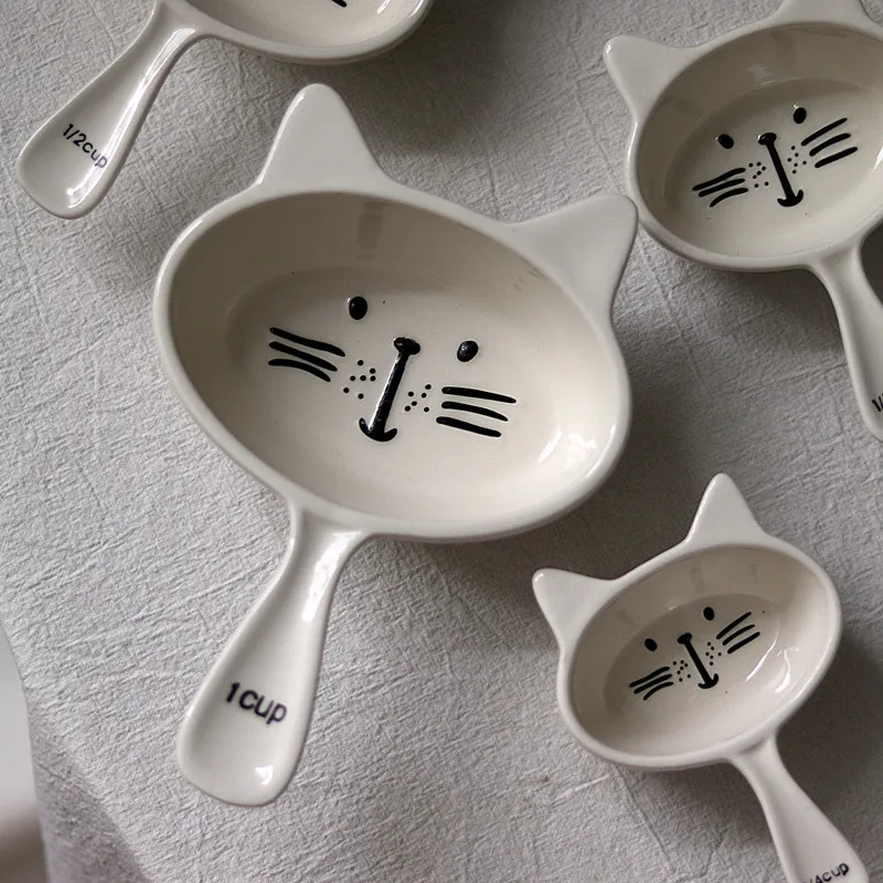 Мультяшный кот керамические запекания мерные ложки чашки Милая еда измерение