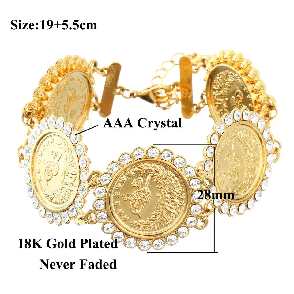 

New Arab Coin Muslim Islamic Gold Luxury Rich Women's Crystal Trim Lucky Necklace Holiday Wedding Jewelry Gift