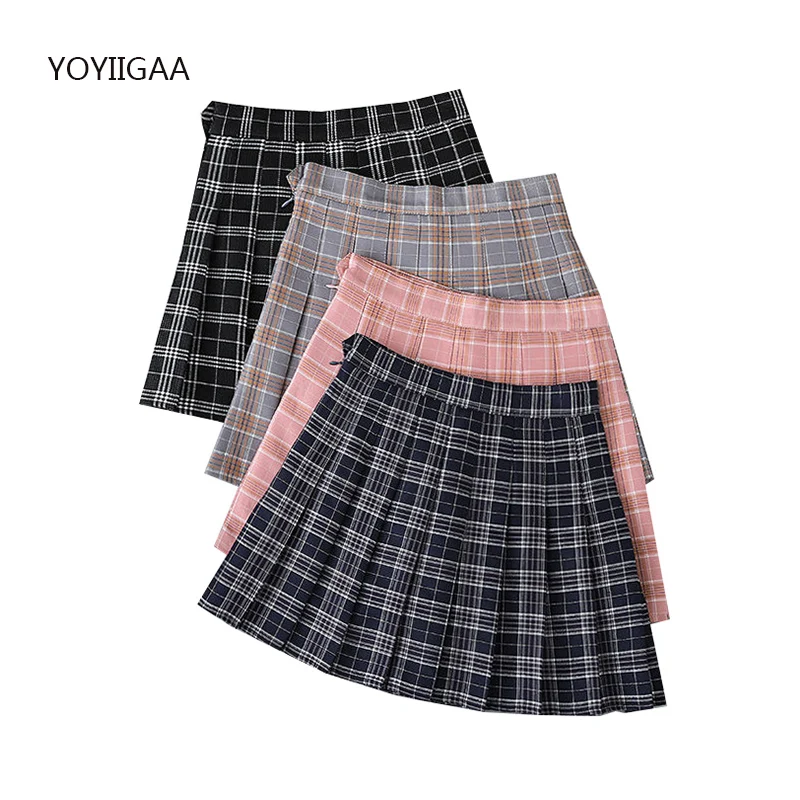 

Summer Fashion Women Pleated Skirt High Waist A-Line Ladies Plaid Mini Skirts Gothic Vintage Woman Skirts Casual Tennis Skirt
