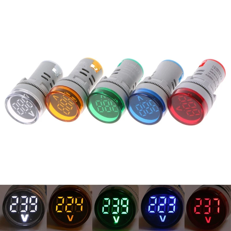 

22mm LED Digital Display Gauge Volt Voltage Meter Indicator Signal Lamp Voltmeter Lights Tester Combo Measuring Range 60-500V AC