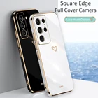 Блестящий квадратный зеркальный чехол с сердечками для телефона Samsung Galaxy S21 Plus Ultra S 21 S21 + S21plus S21ultra