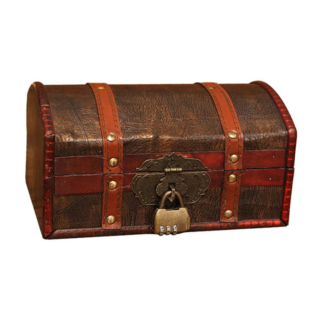 

Rustic Wood Jewelry Treasure Chest Password Lock Storage Case Playhouse Prop
