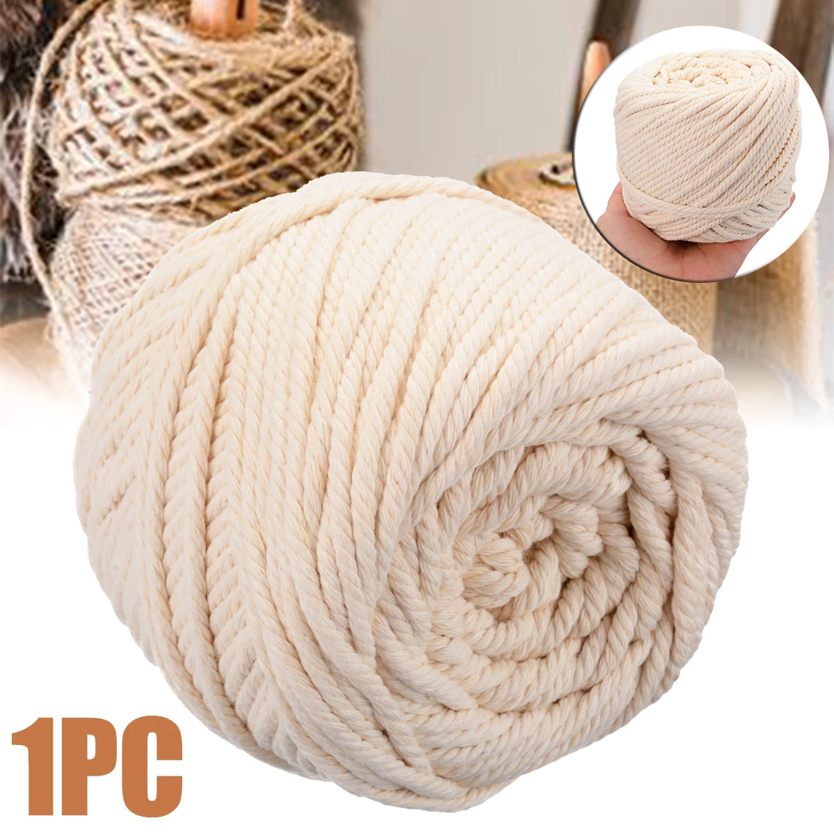 Прочный 4 мм хлопковая веревка макраме натурального бежевого цвета скрученный