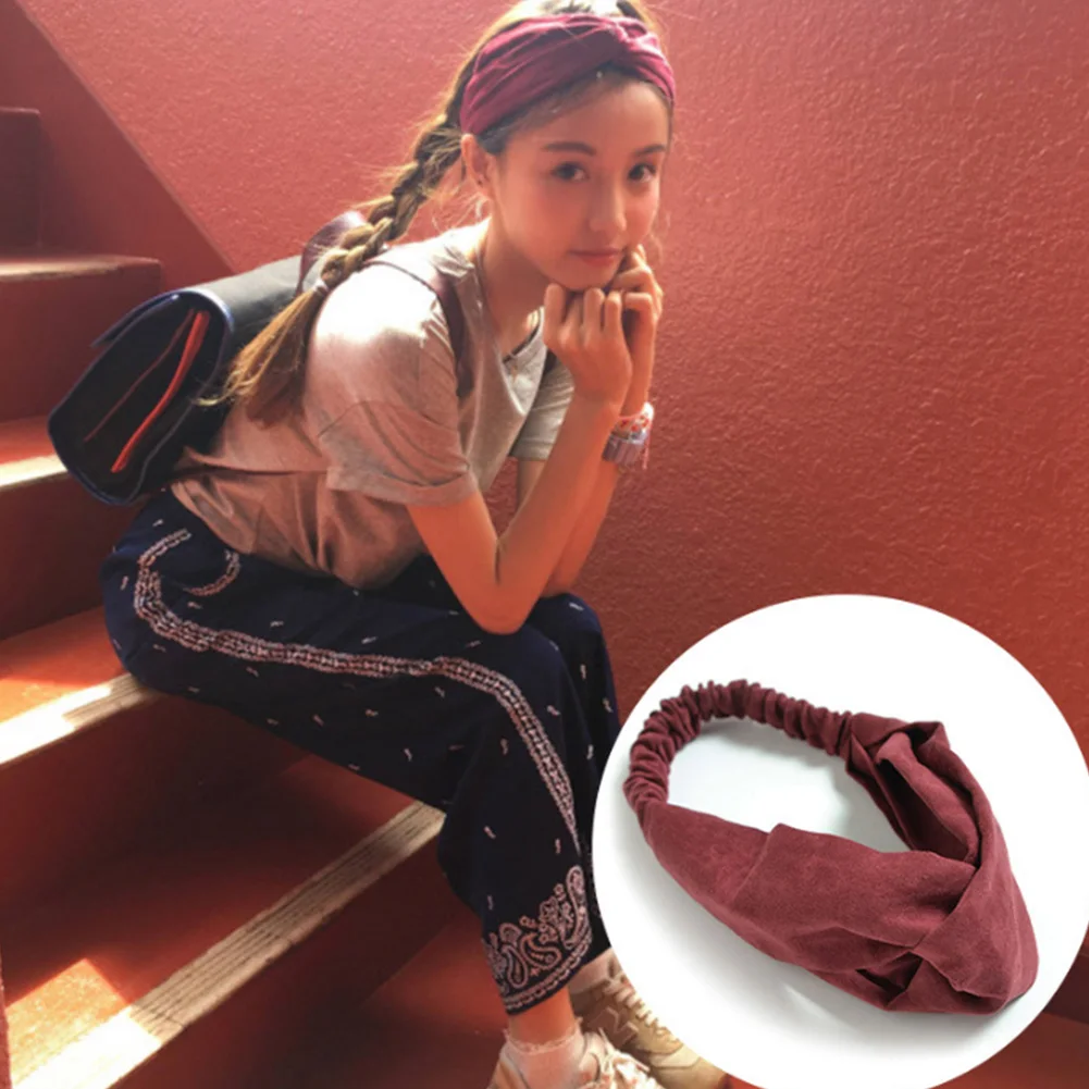 Замшевый ретро стиль новая повязка для волос девушек с крестообразным бантом