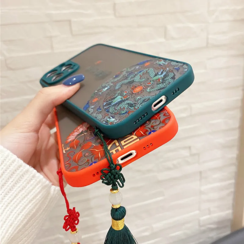 

Vintage Tassel Skin Feel Hard Shell Phone Case Back Cover Protective Shell For iPhone 12 MiNi 11 Pro XS Max XR X SE 2 8 7 6 Plus