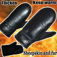 leather gloves mens sheepskin mittens wool real fur gloves winter warm outdoor womens sheepskin fur one thick cold proof glove