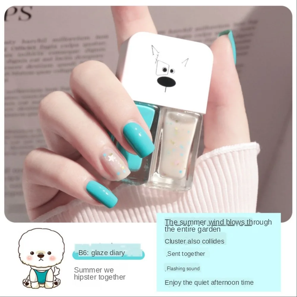 

2 bottles of combo nail polish set net celebrity non-peelable free baking quick-drying girl sequins hit color pastel nailpolish