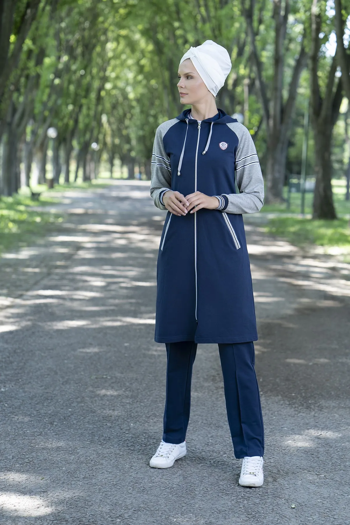 Eofashion мусульманская спортивная одежда темно синий с длинным рукавом хлопковый