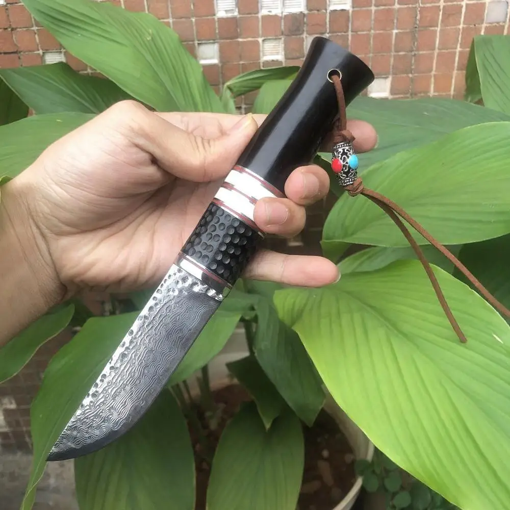 Охотничий нож ручной работы из настоящей дамасской стали Фиксированный Клинок с