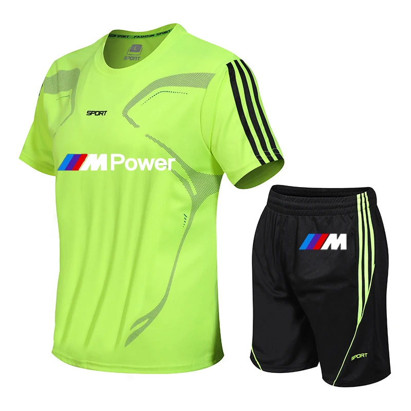 

Casual Trend Men's suits Brand Bmw M car logo Printing Power Splicing Summer Cotton Men's short sleeve+shorts 2-piece set