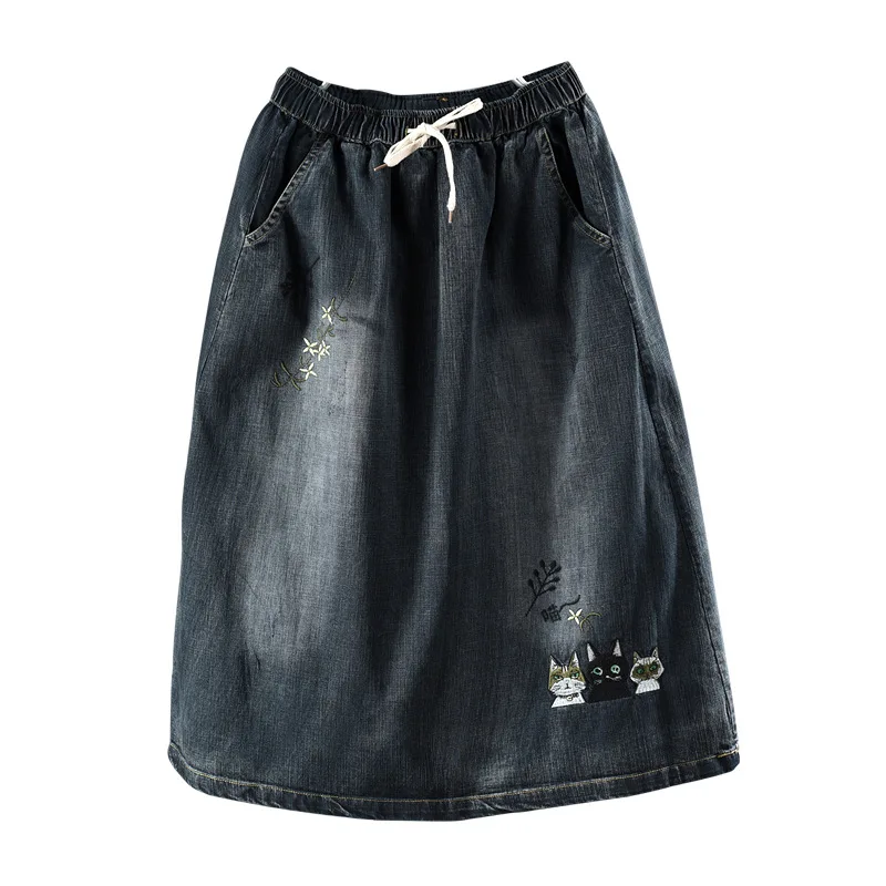 Юбка женская джинсовая в винтажном стиле длинная Милая юбка оверсайз из денима с