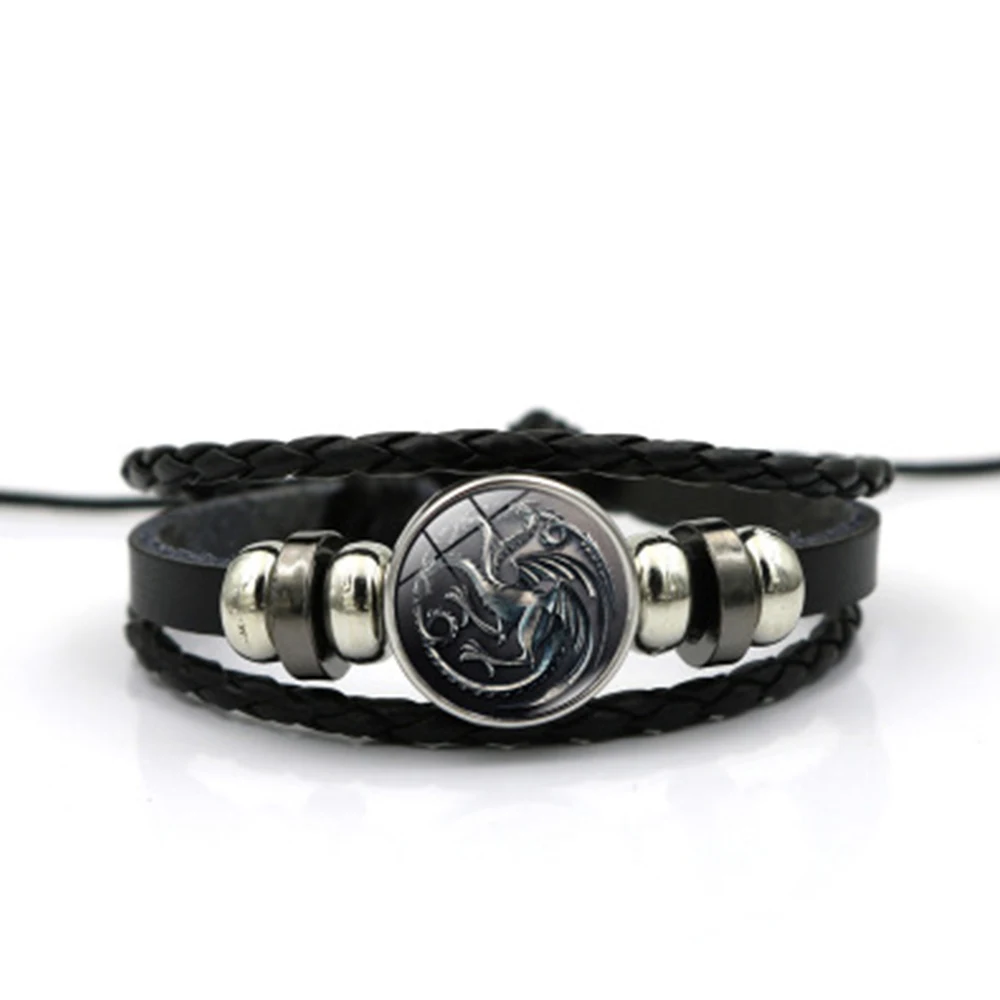 Мужские браслеты дом Игры Престолов Старк Волк стеклянный кабошон Кожаные