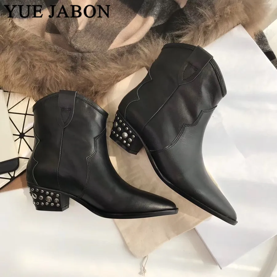 

Ботинки женские ковбойские из натуральной кожи, с острым носком, на низком каблуке