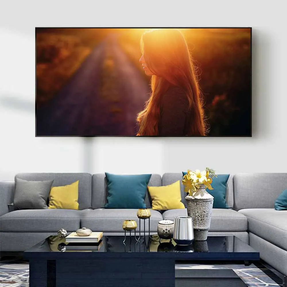 

Long hair girl in figure oil painting morning light art canvas painting living room corridor office home decoration mural