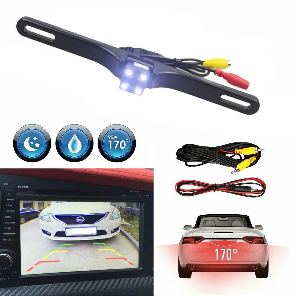 

Car Rear View Reverse Trajectory Camera 4 LED CCD HD Camera tracking Lines License Plate Vehicle Camera Automobile Parts
