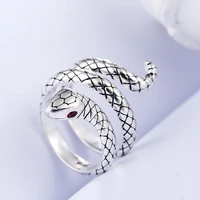 retro punk red zircon snake ring fashion personality stereoscopic opening adjustable ring jewelry