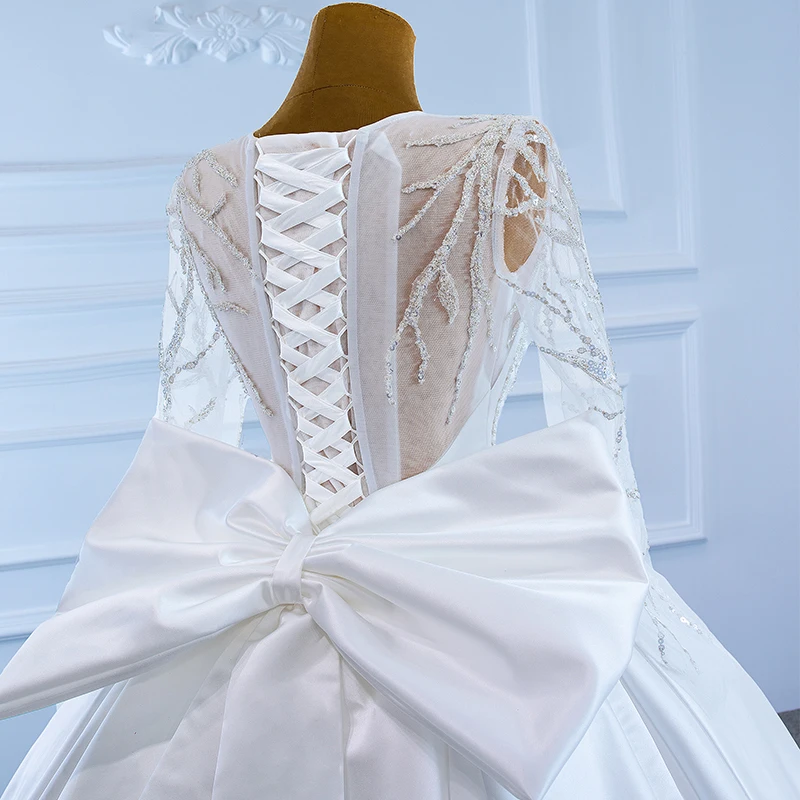 J67233 JANCEMBER Long Sleeve Wedding Dresses 2021 Beading Lace Up Back Sexy V-Neck Ball Gown Sequined