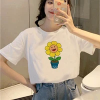2021 sunflower short sleeve aesthetic casual t shirts women new style white tees lady korean trend white top female t shirts