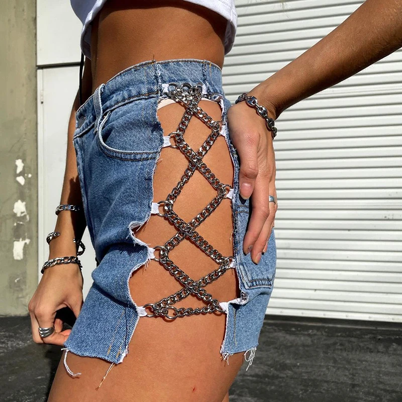 

HEYounGIRL Bandage Sexy High Waist Jeans Shorts Women Summer Fitness Casual Denim Short Trousers Ladies Harajuku Korean Shorts