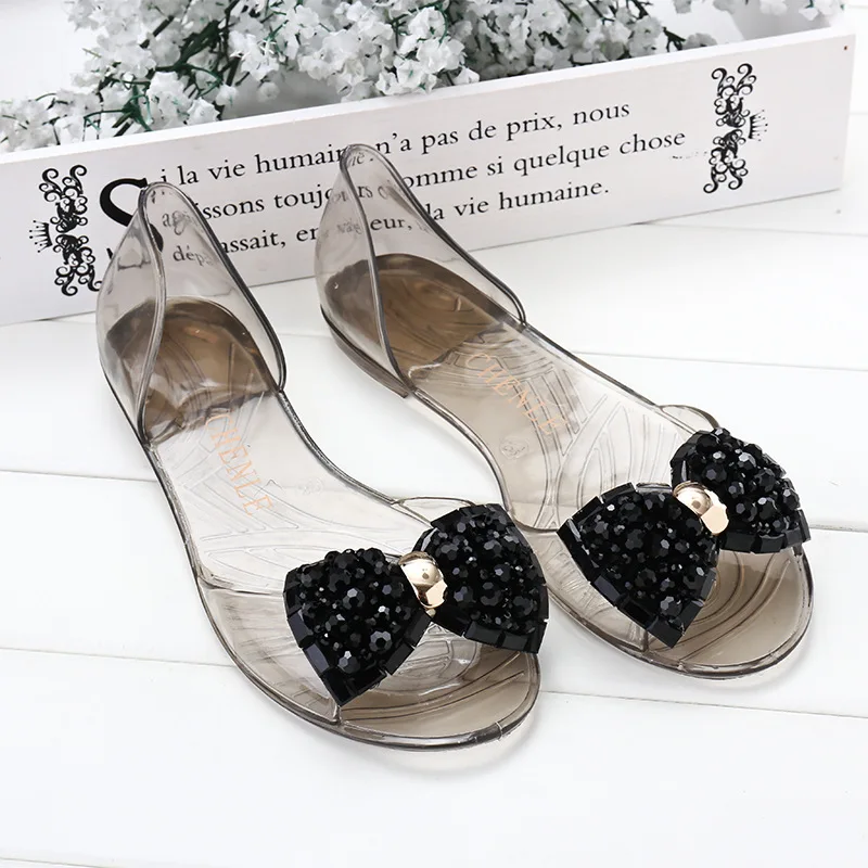 Сандалии желе женские прозрачные на низком каблуке пляжные босоножки с