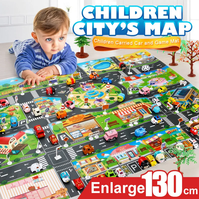 130*100 см Карта города, автомобильные игрушки, модель, коврик для ползания, игровой коврик для детей, интерактивный игровой домик, игрушки, дор...