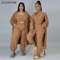 zooeffbb plush tracksuit women three piece outfits winter clothes long sleeve coat tank top pants lounge wear matching sets