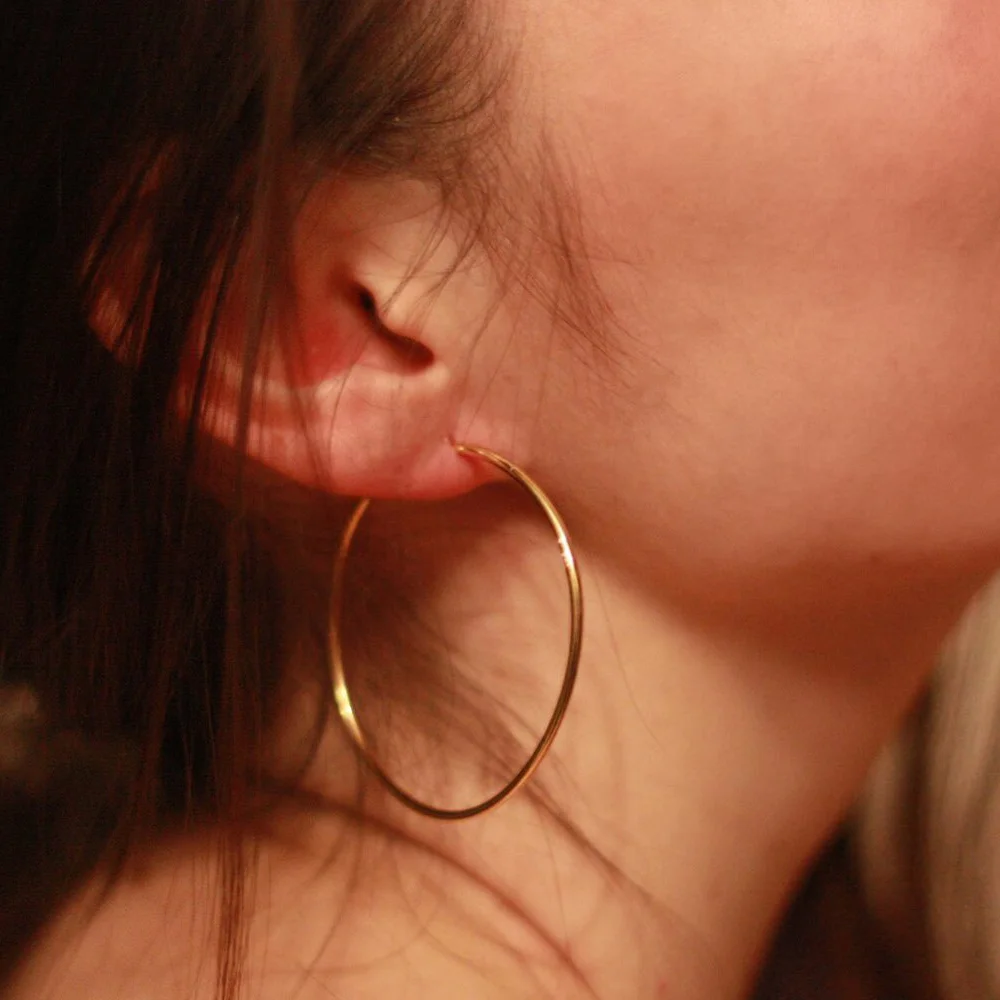 Женские серьги 50 мм Круглый Большой обруч золотые из нержавеющей стали Бохо