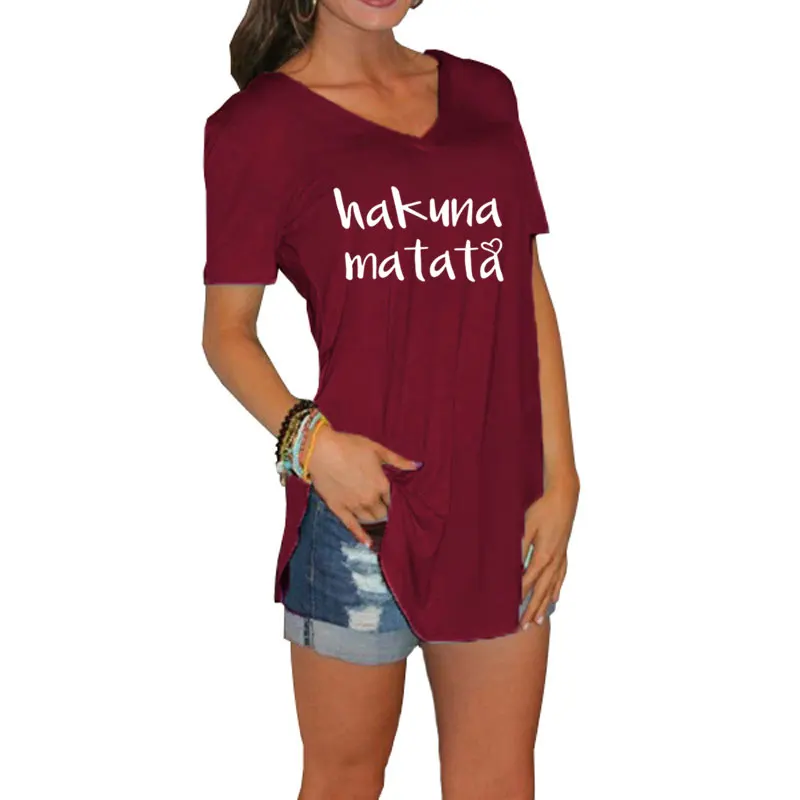 

New S-5XL Summer Women Fashion Hakuna Matata Letter Print Casual Short Sleeve Shirts Loose V-neck Ladies T-shirt Tops