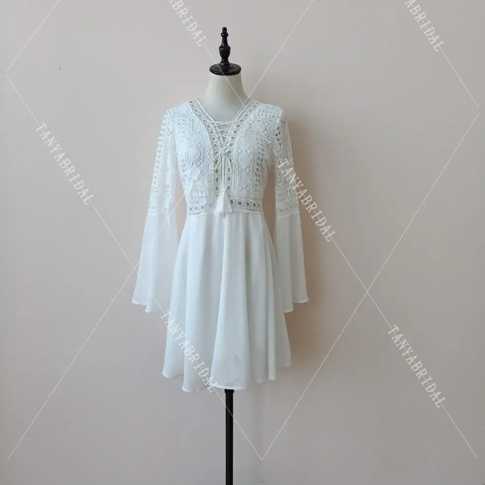 Платье с длинным рукавом шифоновое коктейльное платье треугольным вырезом