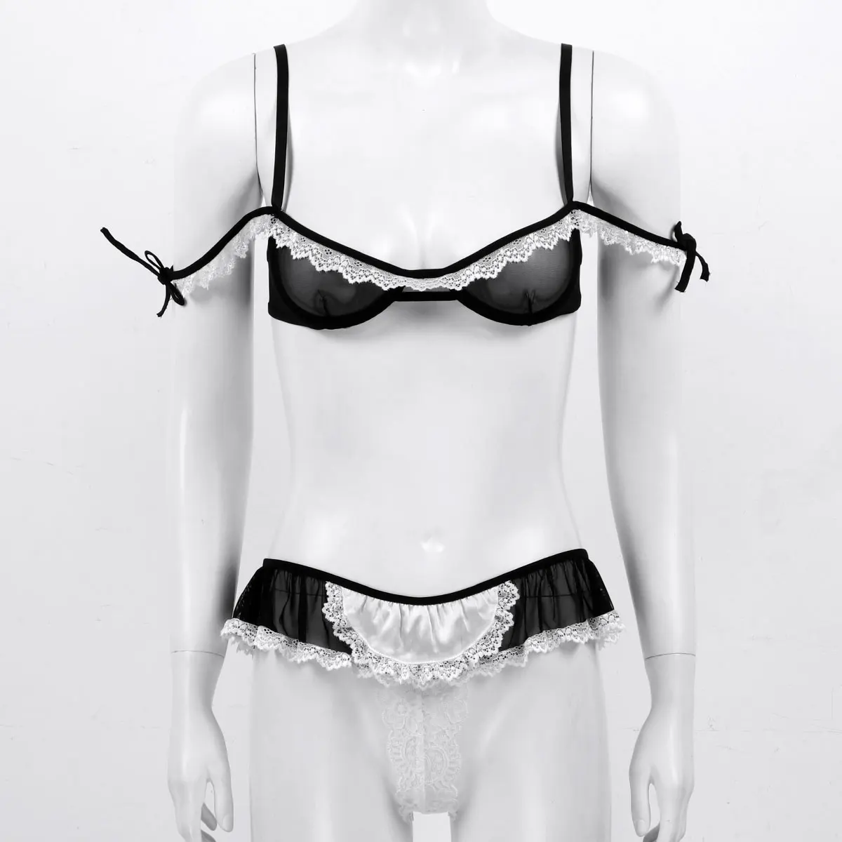 

Женское женское прозрачное Сетчатое платье «горничная Сисси», экзотические костюмы, комплект нижнего белья с кружевной отделкой, бюстгаль...